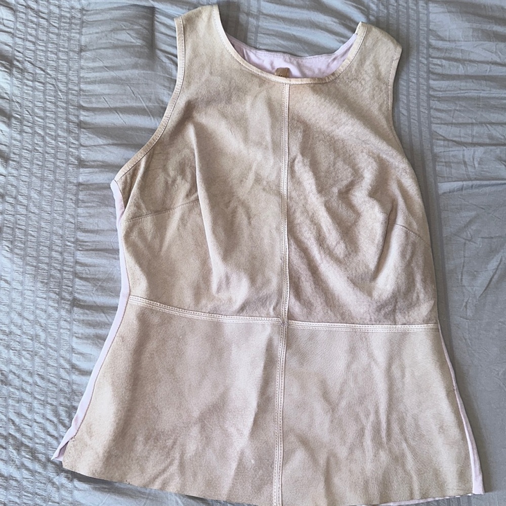 Tan and light purple top